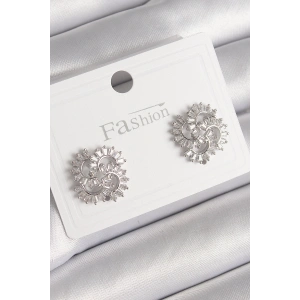 Pirinç Gümüş Renk Zirkon Taşlı Yonca Model Kadın Küpe