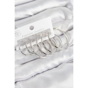 Pirinç Halka Model Gümüş Renk Kadın Set Küpe