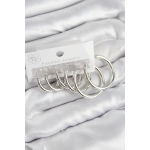 Pirinç Halka Model Gümüş Renk Kadın Set Küpe - TJ-BKP11042