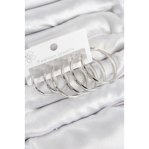 Pirinç Halka Model Gümüş Renk Kadın Set Küpe - TJ-BKP11046