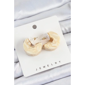 Pirinç Mermer Desenli Vintage Yarım Halka Model Gold Renk Kadın Küpe - TJ-BKP10764