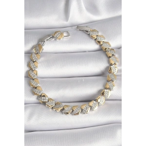 Pirinç Mix Renk Kalp Model Zirkon Taşlı VIP Seri Kadın Bileklik - TJ-BB6494