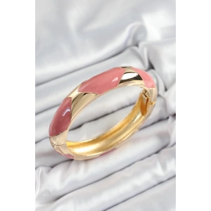 Pirinç Pembe Mineli Baklava Model Gold Renk Kadın Kelepçe - TJ-BB7329