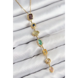 Pirinç Renkli Zirkon Taşlı Model Gold Renk Kadın Y Kolye - TJ-BKO10439