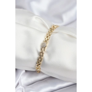 Pirinç VIP Seri Gold Renk Zincir Model Kalpli Zirkon Taşlı Kadın Bileklik - TJ-BB7929