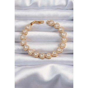 Pirinç Vip Seri Gold Renk Zirkon Taşlı Kalp Model Bileklik - TJ-BB6316