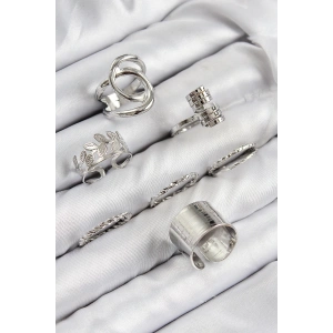 Pirinç Yaprak Model Gümüş Renk Kadın Yüzük Kombin Set