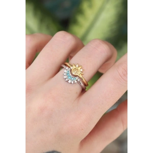 Pirinç Zirkon Taşlı 2li Ayarlanabilir Arkadaş Yüzüğü