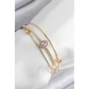 Pirinç Zirkon Taşlı Baget Model Gold Renk Kadın Bileklik - TJ-BB7863