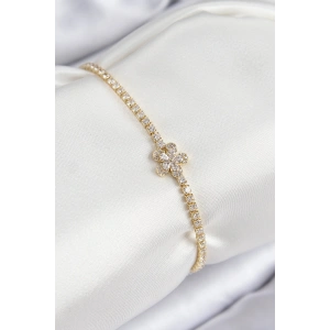 Pirinç Zirkon Taşlı Çiçek Model Gold Renk Kadın Bileklik