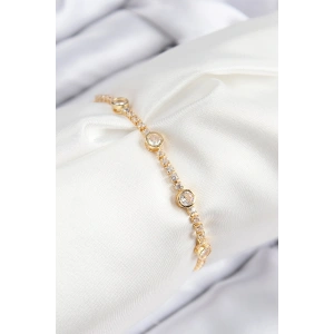 Pirinç Zirkon Taşlı Daire Model Gold Renk Asansörlü Kadın Bileklik - TJ-BB7745