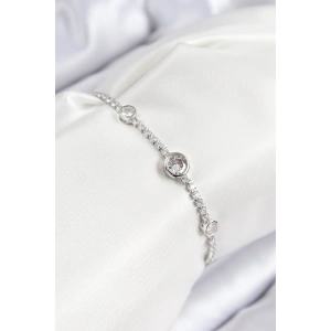 Pirinç Zirkon Taşlı Daire Model Gümüş Renk Asansörlü Kadın Bileklik - TJ-BB7732