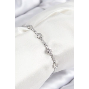 Pirinç Zirkon Taşlı Daire Model Gümüş Renk Asansörlü Kadın Bileklik - TJ-BB7744