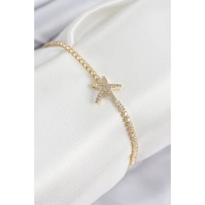 Pirinç Zirkon Taşlı Deniz Yıldızı Model Gold Renk Kadın Bileklik