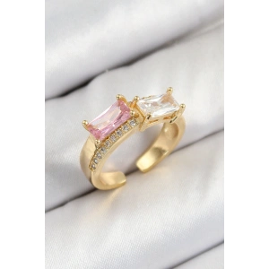 Pirinç Zirkon Taşlı Dikdörtgen Model Gold Renk Kadın Yüzük - TJ-BYK3797