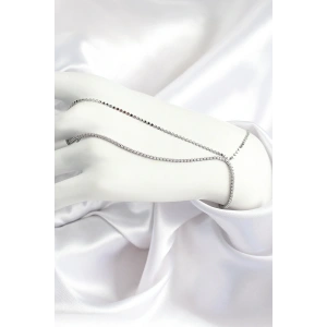 Pirinç Zirkon Taşlı Ezme Zincir Model Gümüş Renk Kadın Şahmeran