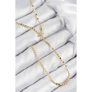 Pirinç Zirkon Taşlı Ezme Zincirli Deniz Yıldızı Model Gold Renk Y Kolye - TJ-BKO10467
