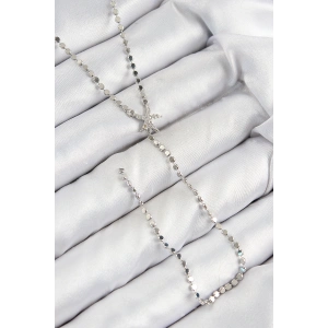 Pirinç Zirkon Taşlı Ezme Zincirli Deniz Yıldızı Model Gümüş Renk Y Kolye - TJ-BKO10466