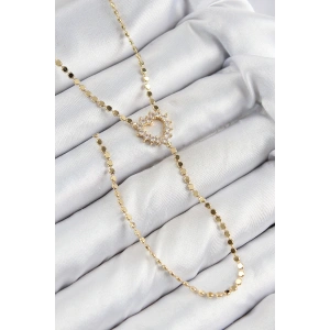 Pirinç Zirkon Taşlı Ezme Zincirli Kalp Model Gold Renk Y Kolye