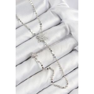 Pirinç Zirkon Taşlı Ezme Zincirli Kutup Yıldızı Model Gümüş Renk Y Kolye