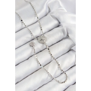 Pirinç Zirkon Taşlı Ezme Zincirli Madalyon Model Gümüş Renk Y Kolye - TJ-BKO10470