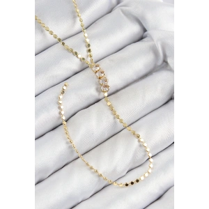Pirinç Zirkon Taşlı Ezme Zincirli Model Gold Renk Y Kolye - TJ-BKO10465