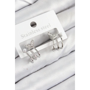 Pirinç Zirkon Taşlı İnci Detaylı Balık Kuyruğu Model Gümüş Renk Kadın Küpe - TJ-BKP11094