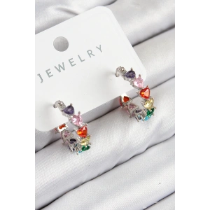 Pirinç Zirkon Taşlı Kalp Model Gümüş Renk Kadın Küpe - TJ-BKP11080