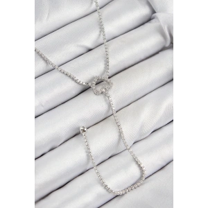 Pirinç Zirkon Taşlı Kalp Model Gümüş Renk  Y Kolye