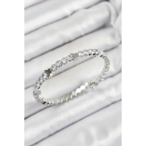 Pirinç Zirkon Taşlı Kalp Model Gümüş Renk Yaylı Kadın Bileklik - TJ-BB7220