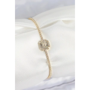 Pirinç Zirkon Taşlı Kare Model Gold Renk Kadın Bilekilk - TJ-BB7661