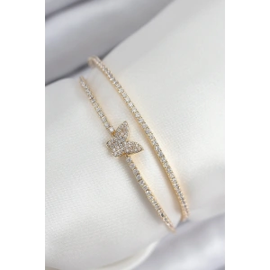 Pirinç Zirkon Taşlı Kelebek Model Gold Renk Kadın Bileklik