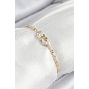 Pirinç Zirkon Taşlı Kuğu Model Gold Renk Asansörlü Kadın Bileklik - TJ-BB7464