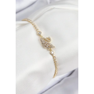 Pirinç Zirkon Taşlı Kuğu Model Gold Renk Kadın Bileklik - TJ-BB7691