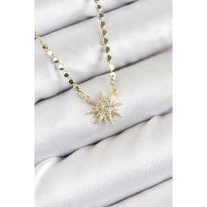 Pirinç Zirkon Taşlı Kutup Yıldızı Model Ezme Zincir Gold Renk Kadın Kolye - TJ-BKO10390