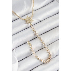 Pirinç Zirkon Taşlı Kutup Yıldızı Model Gümüş Renk Y Kolye - TJ-BKO10448