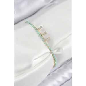 Pirinç Zirkon Taşlı Mi Boncuklu Model Gold Renk Kadın Bileklik