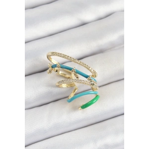 Pirinç Zirkon Taşlı Mi Yeşil Sıkıştırma Sağ Kıkırdak Gold Renk Kadın Küpe