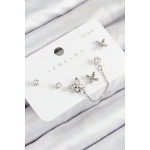 Pirinç Zirkon Taşlı Model Gümüş Renk 925 Ayar Gümüş Çivi Kadın Küpe Set - TJ-BKP11159