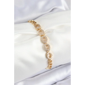 Pirinç Zirkon Taşlı Oval Model Gold Renk Kadın Bileklik