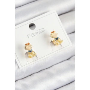 Pirinç Zirkon Taşlı Pamuk Prenses Model Gold Renk Çocuk Küpe