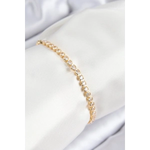 Pirinç Zirkon Taşlı Sıralı Model Gold Renk Asansörlü Kadın Bileklik - TJ-BB7727