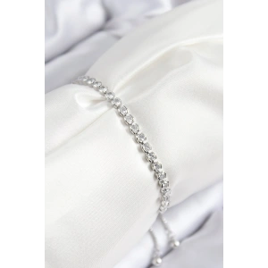 Pirinç Zirkon Taşlı Sıralı Model Gümüş Renk Asansörlü Kadın Bileklik - TJ-BB7726