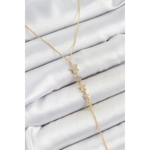 Pirinç Zirkon Taşlı Sıralı Yıldız Figürlü Y Model Gold Renk Kadın Kolye