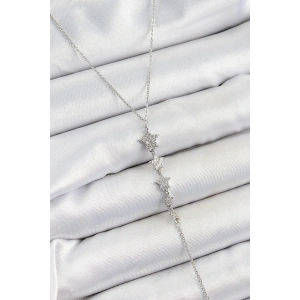 Pirinç Zirkon Taşlı Sıralı Yıldız Figürlü Y Model Gümüş Renk Kadın Kolye - TJ-BKO10313