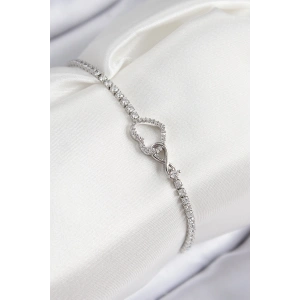 Pirinç Zirkon Taşlı Sonsuzluk Kalp Model Gümüş Renk Kadın Bileklik - TJ-BB7692