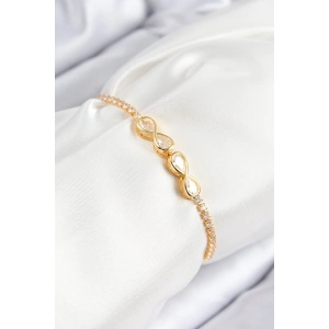 Pirinç Zirkon Taşlı Sonsuzluk Model Gold Renk Asansörlü Kadın Bileklik - TJ-BB7721