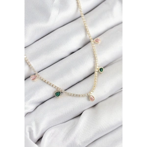 Pirinç Zirkon Taşlı Su Yolu Damla Model Gold Renk Kadın Kolye