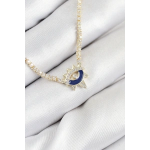 Pirinç Zirkon Taşlı Su Yolu Göz Model Gold Renk Kadın Kolye - TJ-BKO10547