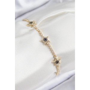 Pirinç Zirkon Taşlı Yıldız Model Gold Renk Kadın Bileklik - TJ-BB7701